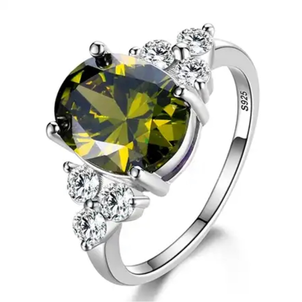 925 Sterling Silver Rings Peridot Zircon Oval